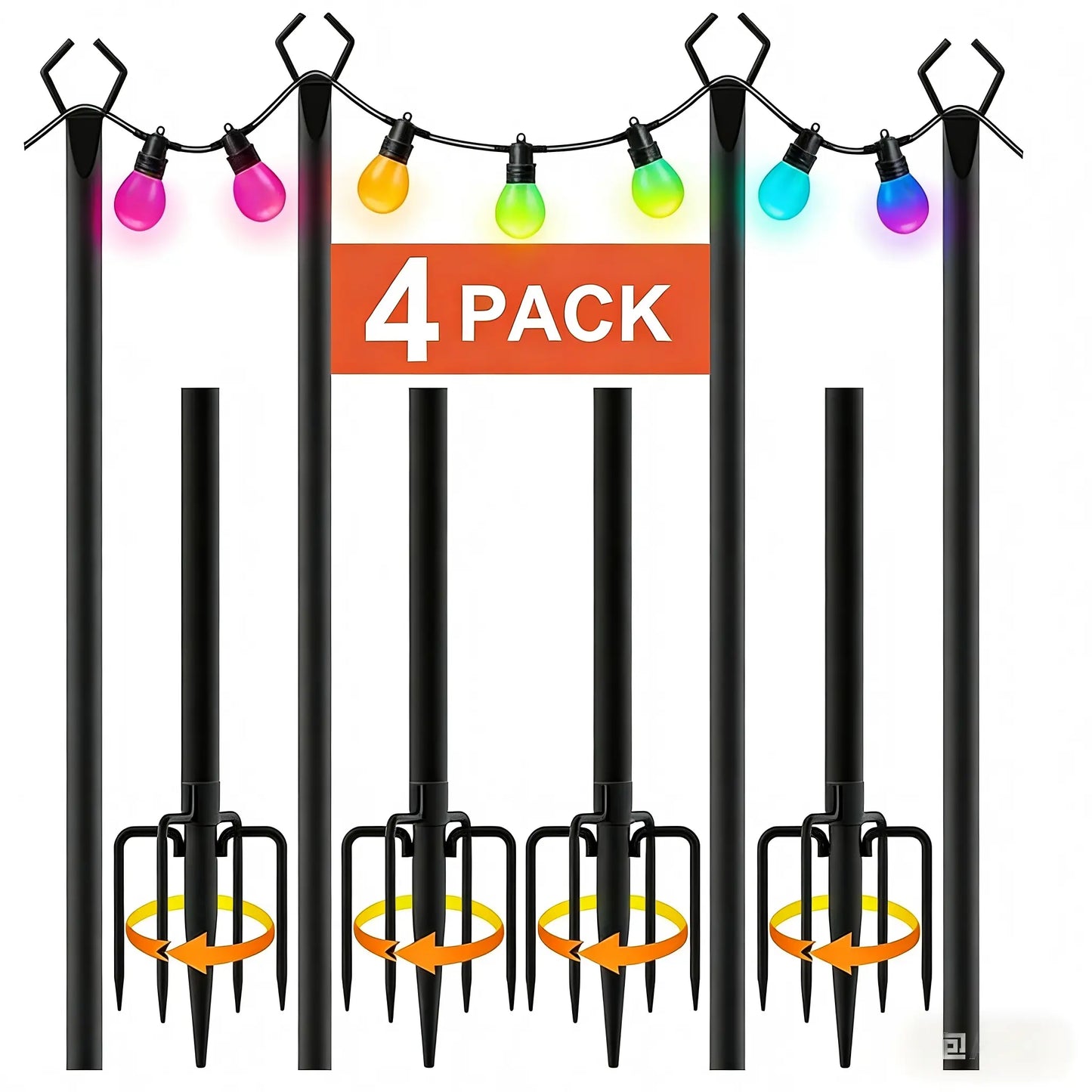 Cash on Delivery Wrought Iron String Light Stand, Outdoor Light Pole Support Rod Ground Stake Decorative Light Frame for Garden Balcony Backyard Decoration