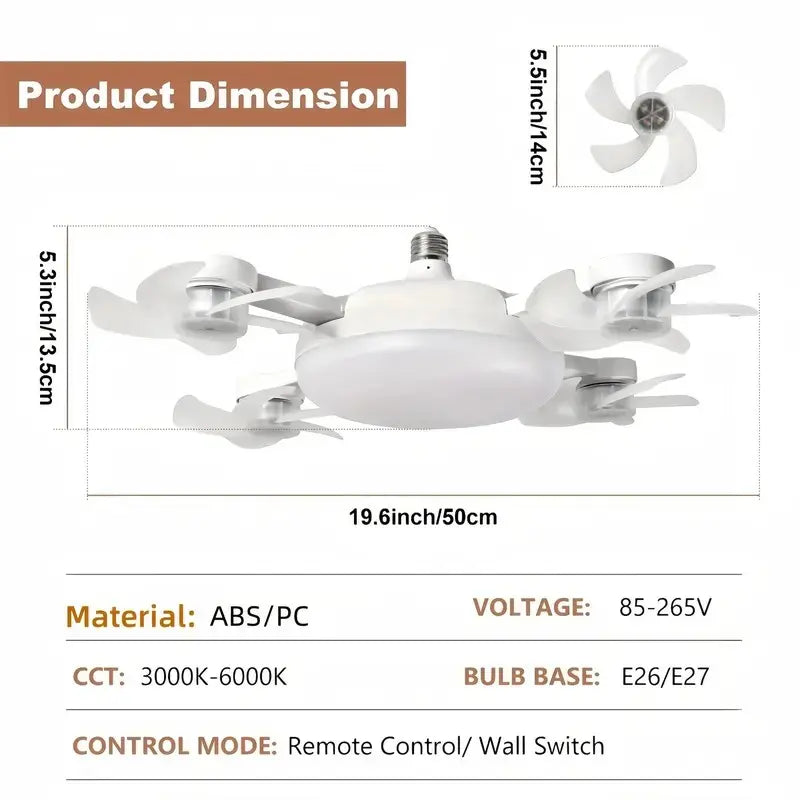 Smart Ceiling Fan with Light, E27 Socket, Remote Control, Adjustable Brightness & 3-Speed Settings for Bedroom, Living Room image 2