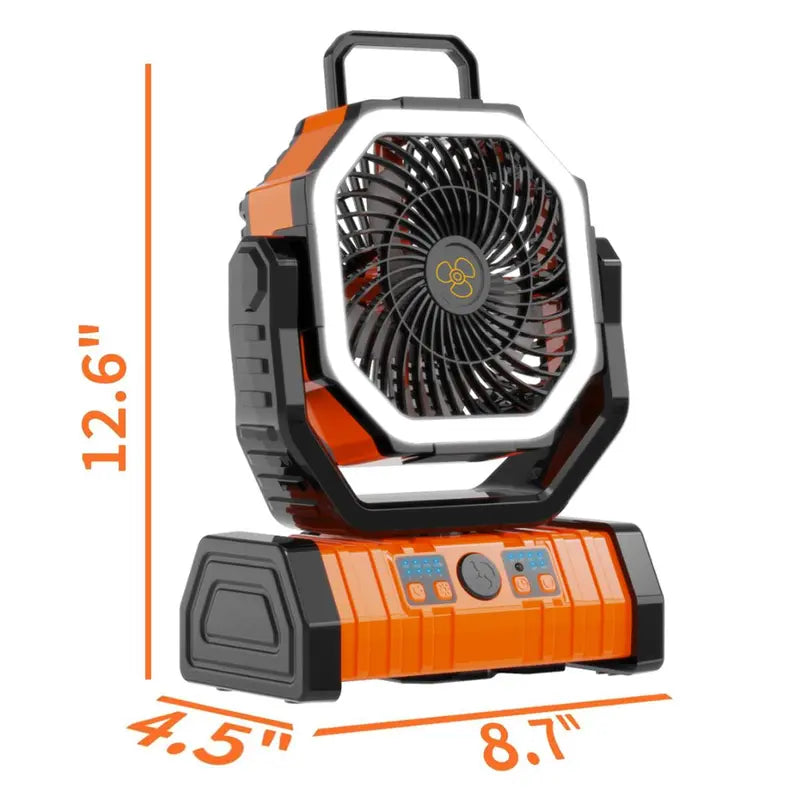 20000mAh  Rechargeable Camping Fan with LED Light, Portable Multi-functional Fan with 360° Rotating Hook, Oscillating Emergency Camping Fan Cordless Rotatable Battery Powered Lightweight