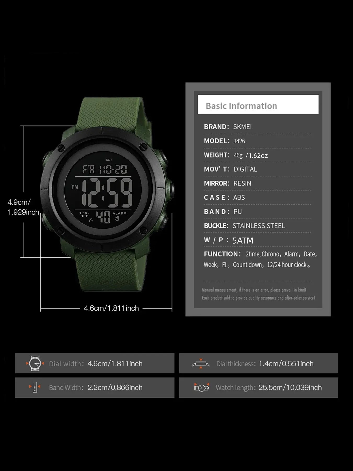 Skmei Full Digital Display Watch, Casual Style Multi-Function PU Band Watch, 50m Waterproof, Quartz Movement, Digital Multifunctional Watch, All Seasons Use image 8