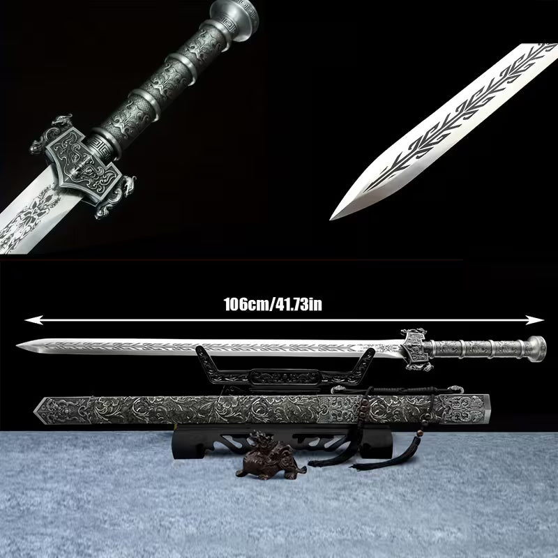 Longquan Shengyao War Sword – High Manganese Steel Full Tang, 106cm Overall Length, Unsharpened Safe Display, Han/Tang Style Collectible Cold Weapon