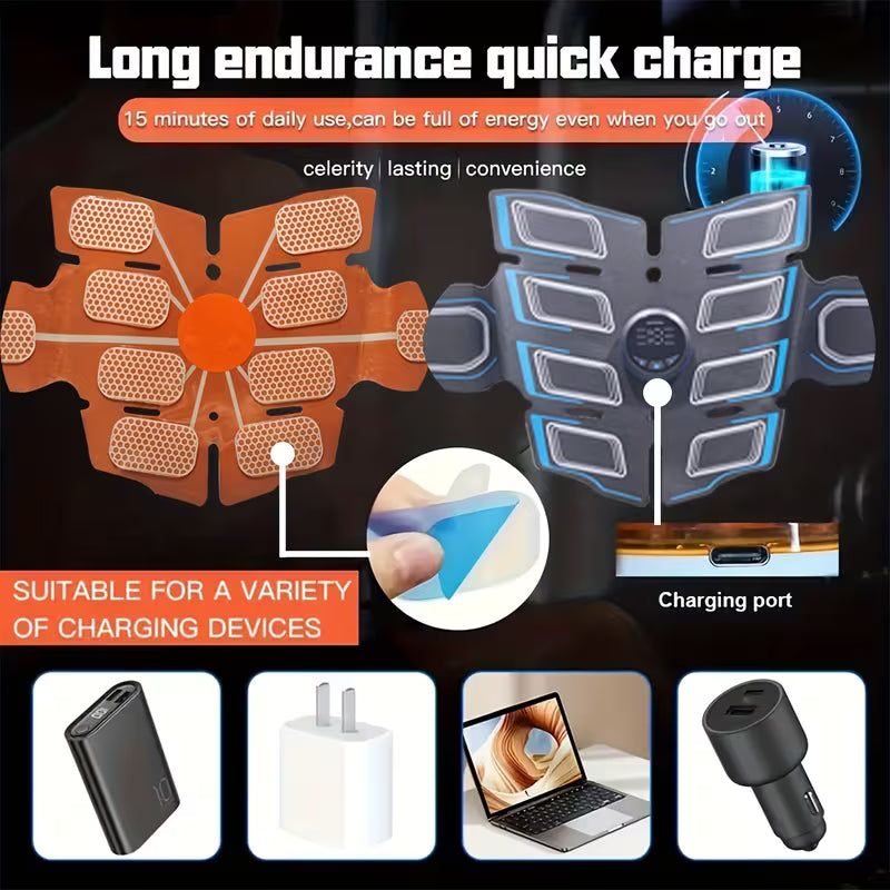 EMS Smart Abdominal Fitness Belt – 6 Modes, 18 Intensity Levels, Rechargeable Muscle Stimulator for Home Core Training, Ideal Christmas Gift for Men & Women