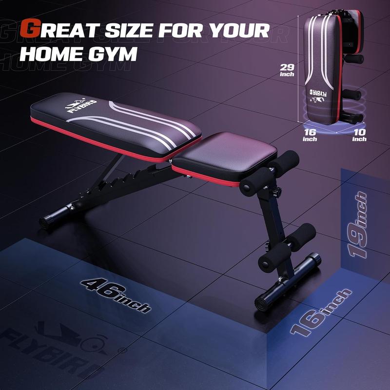 Adjustable Weight Bench Workout Bench for Home Gym, 15 Degree Decline Sit-Up, Resistance Bands/No Resistance Bands