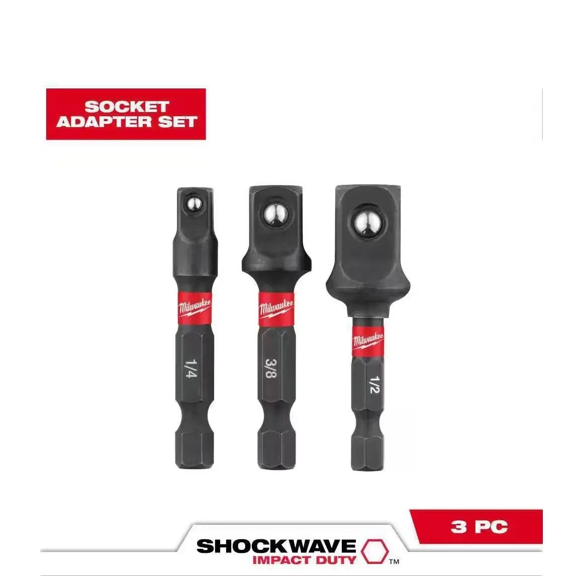 Milwaukee/Makita 3PC 1/4''-hex Impact Socket Adapter Set 1/2, 1/4, and 3/8 in Sockets for Secure Fastening and Extreme Durability image 2