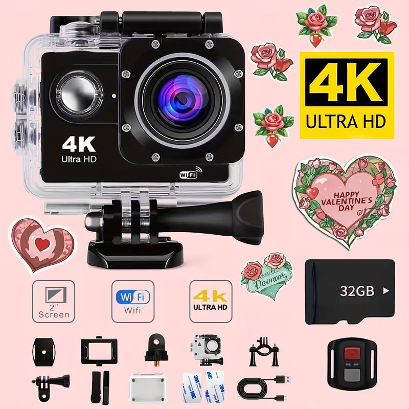 4K WiFi Action Camera – 170° Ultra‑Wide Angle, 2″ Screen, Waterproof for Diving & Outdoor, Remote Control, 32GB Storage – Capture Every Adventure