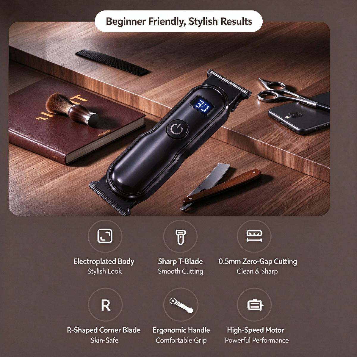 Handheld Mini Men'S Hair Clipper, Ultra-Light Portable Travel Essential Hair And Beard Trimmer, Professional T-Shaped Zero-Gap Blade Head Fine Sculpting Shear USB Rechargeable Low Noise Electric Trimmer