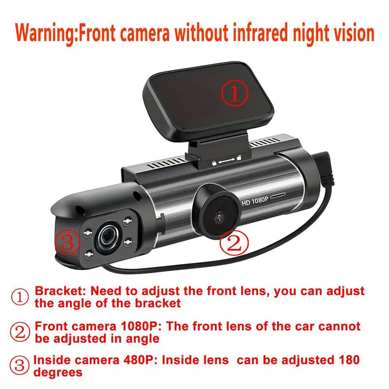 Front & Inside Car Dashboard Camera, 1 Count Car Dashcam with 32GB Card, Wide Angle Car Driving Recorder with IR Night-Visionr, 3.16 Inch lPS Screen 1080P HD Camera with Dual Lens, Birthday Gifts, Automotive Dashcam