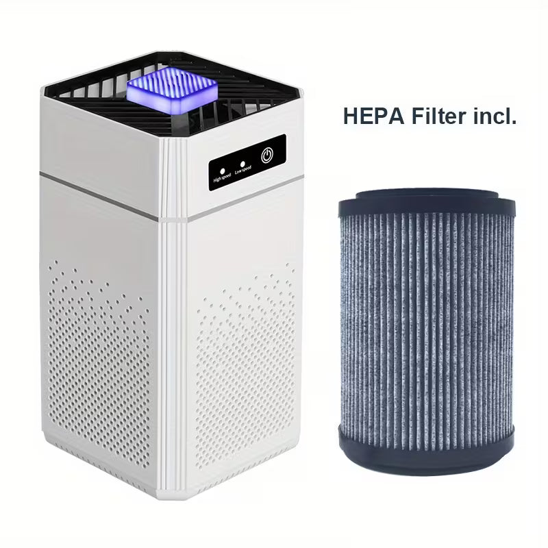 Portable Negative‑Ion Air Purifier with HEPA Filter, USB Charging Cable Included, Remove Dust & Odor, Air Flow 51‑150m³/h, Durable Plastic Housing