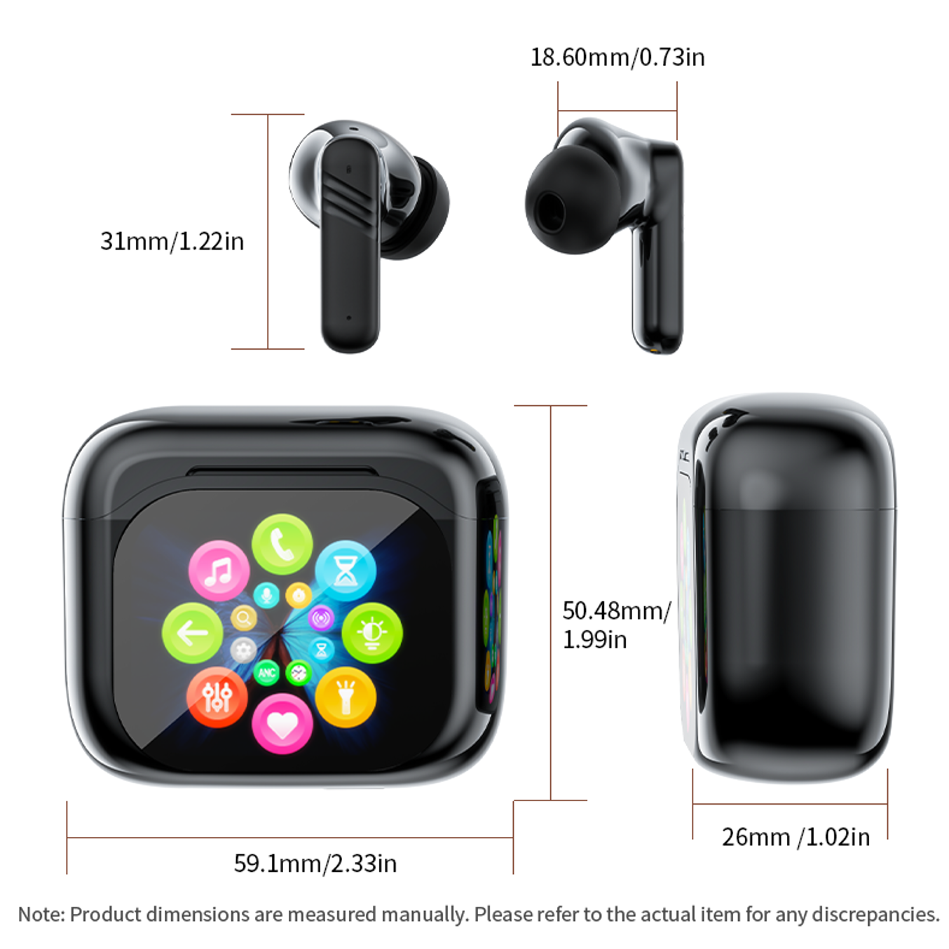 Bluetooth  Earphones LED Display High Fidelity Waterproof Wireless Earphones | Suitable for Office, Sports, Study and Audio Calls | Built-in Microphone | Earphones Dual-ear noise reduction Touchscreen color display