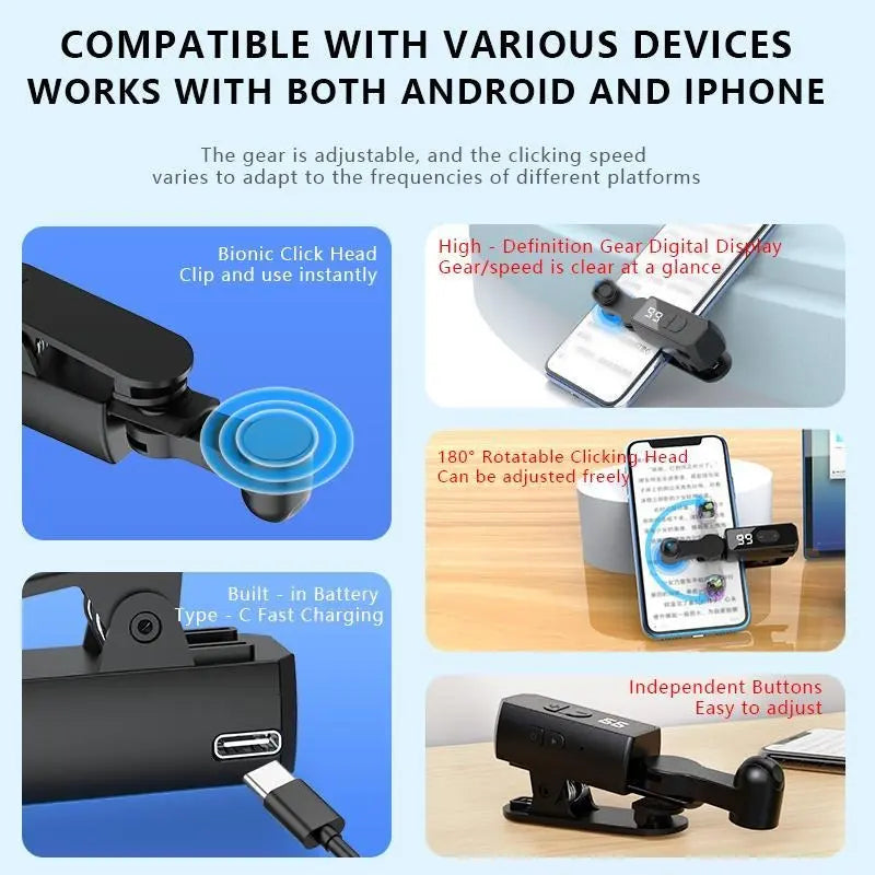 2026 Upgraded Mobile Game Auto Clicker Gaming Accessory, Built-in Battery, No Power Source Connection Needed, Smartphone Device Accessories for Live Streaming Likes