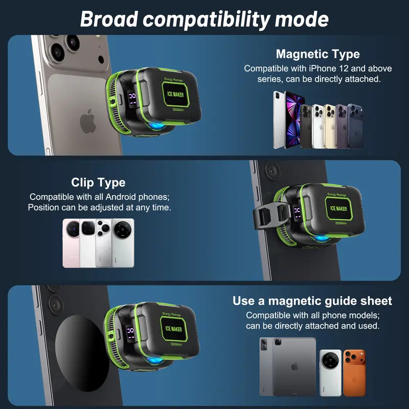 Magnetic Mobile Phone Cooler with Portable USB Fan - Lightweight Radiator, LED Temperature Display, Compatible for iPhone & Android Gamers