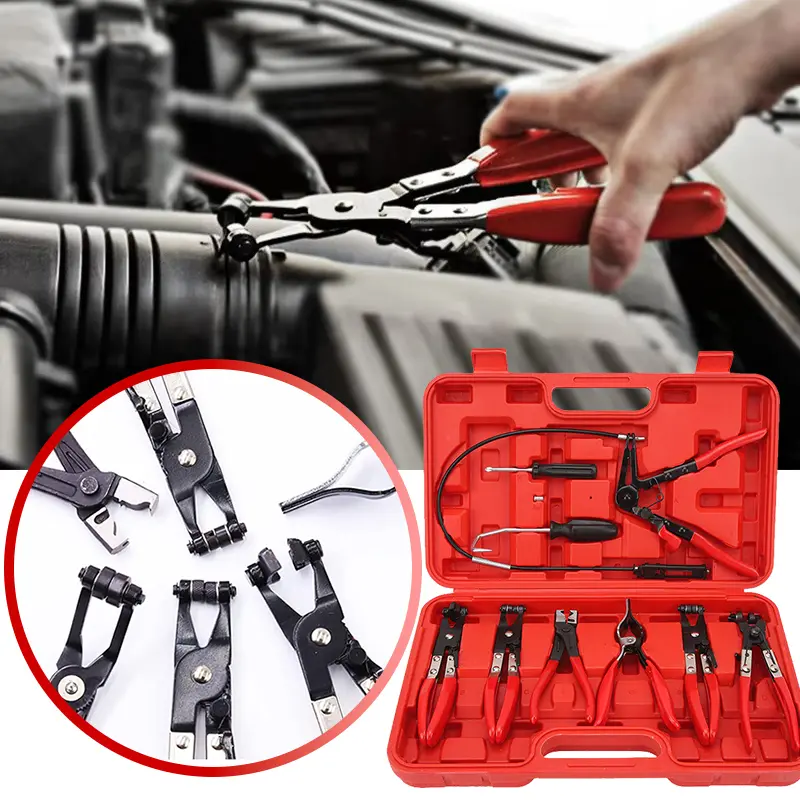 9PCS Hose Clamp Pliers,Automotive Pliers Kit,Long Reach Hose Clamp Tool Remover for Water Hose and Automotive Coolant Radiator Heater with Flexible Wire Long Reach Hose Clamp and Flat Band Pliers#summerfinds