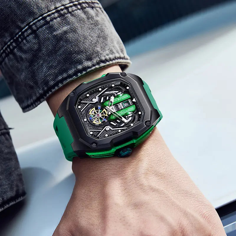 V12 trendy wristwatch Phantom Series Chronograph Calendar，watches for men，Watch With Quartz Movement, Men's Watch, Black Dial, Gift Box, Simple, Waterproof, Luminous Watch image 7