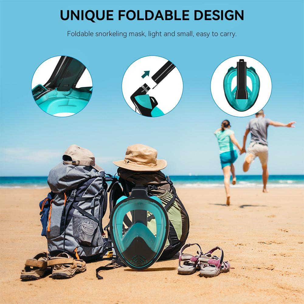 Full-Face Diving Mask, Anti-Fog & Anti-Leak Mask with Breathing Tube & Camera Mount, Water Sports Gear, Snorkeling Gear for Diving and Swimming Only adult size L/XL, suitable for head circumference over 12cm