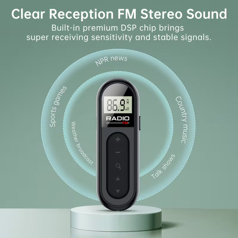 2026 Hot Selling Clip-on Rechargeable Mini FM Radio – Portable for Meeting, Tour Guide, Horse Racing & Sports, Comes with Earphones