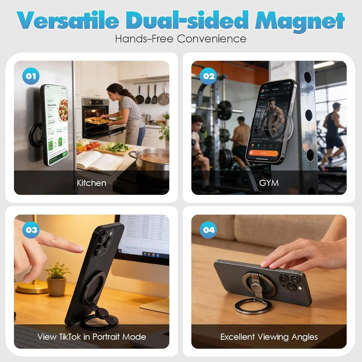 Magnetic Phone Stand & Fidget Spinner Combo, Dual Magnetic Ring Stand, Fidget Toys Adults, Foldable, 360° Rotation, Phone Holder Car, Desk Phone Stand, MagSafe Compatible, Stress Relief Accessory for Home/Office/Travel/Gym image 2