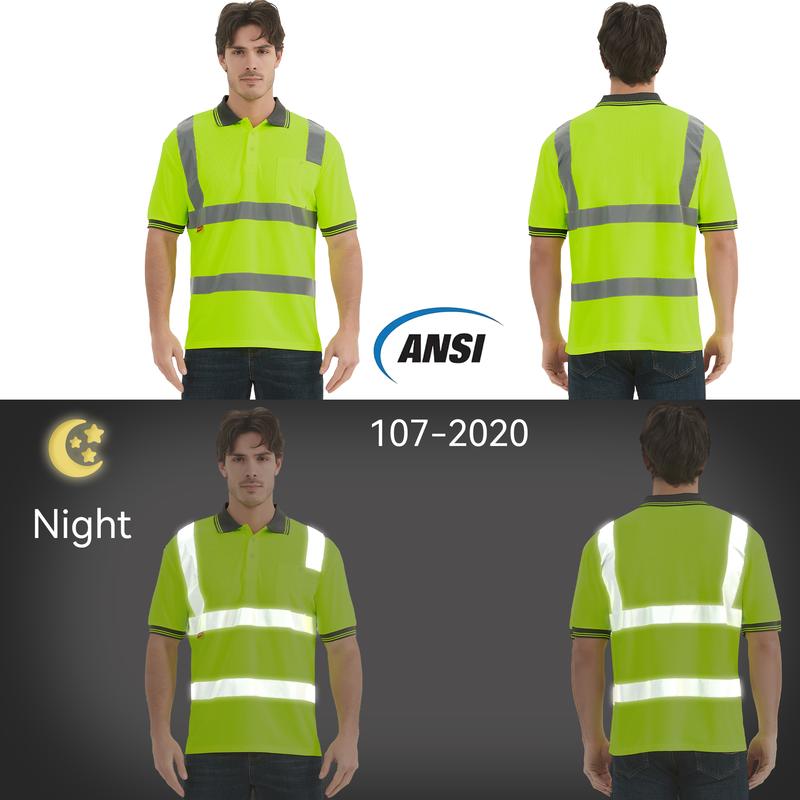 ProtectX High Visibility Short Sleeve Reflective Safety Polo T-Shirt, Heavy Duty Breathable Hi Vis Shirts, For Men And Women