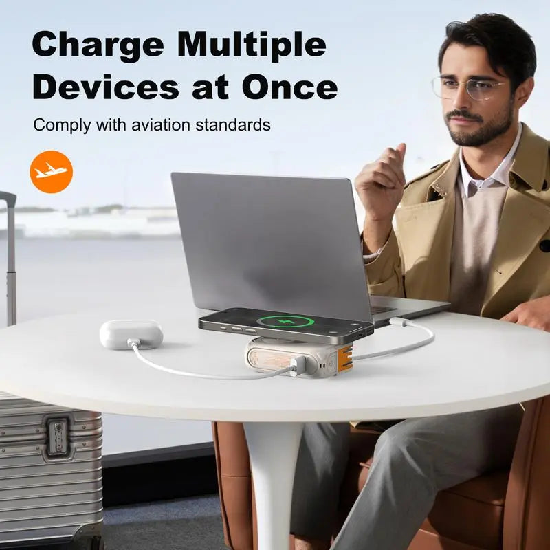Portable Charger, Magnetic Power Bank, Small Wireless PowerBank, Battery Pack 20000mAh Travel Essentials Fast Charging With Built in Cable, Foldable Wall Plug for iPhone,Samsung,Andriod