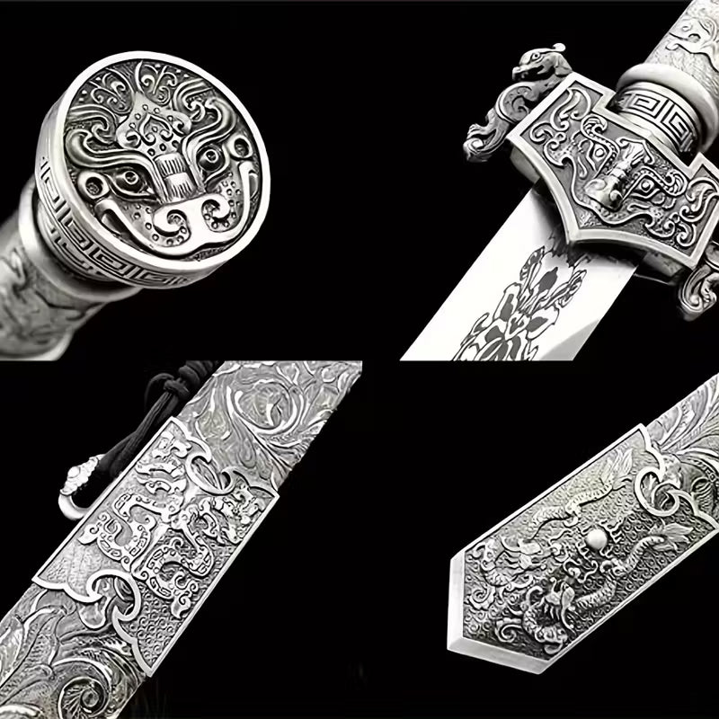 Longquan Shengyao War Sword – High Manganese Steel Full Tang, 106cm Overall Length, Unsharpened Safe Display, Han/Tang Style Collectible Cold Weapon