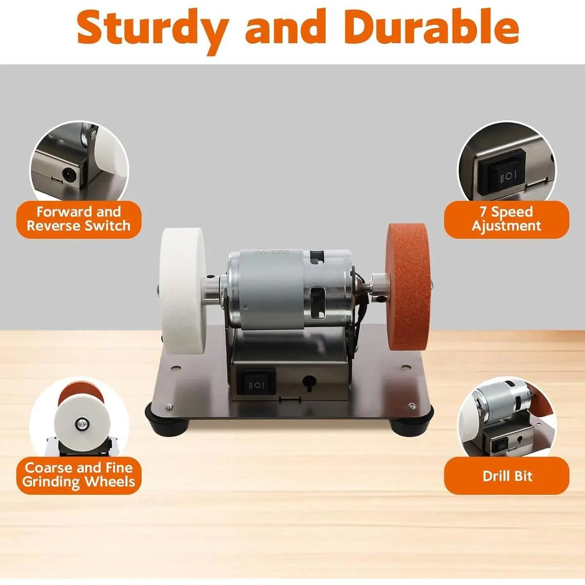 Mini Bench Grinder, Electric Benchtop Sander, Electric Multi-Purpose Grinding Machine, Polishing Grinding Machine Small Grinder for Woodworking Knife Making(6.3 * 3.9 * 3.9in) image 3