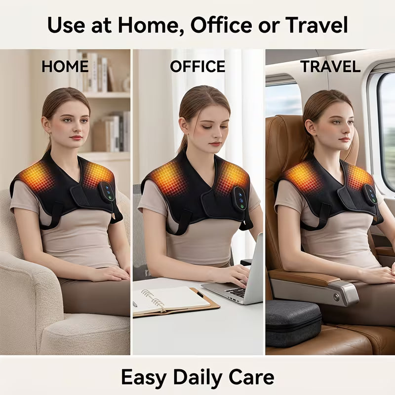 Portable USB Shoulder Massager – Heating & Vibration, 3-Speed Adjustable for Neck & Back