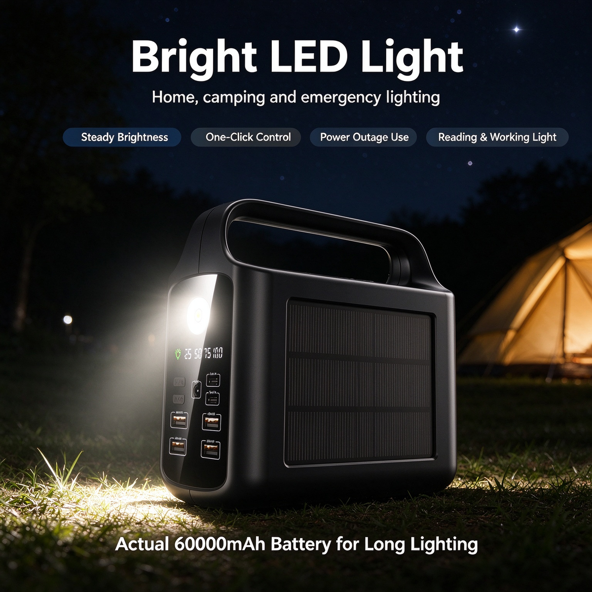 New Solar Power Bank 60000mAh - Large Capacity Super Fast Charging Portable Power Bank with Light for Convenient Outdoor Use
