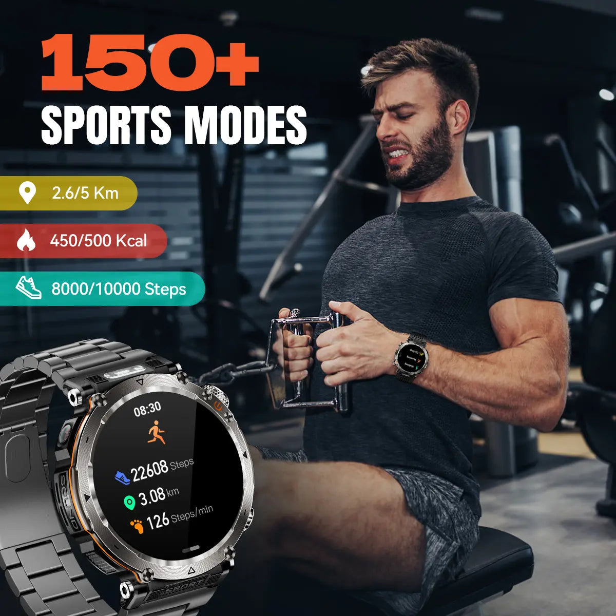 Men's Manly Style Smart Sports Watch - LED Light, Wireless Calling, Message Reminders, Sports Mode, Weather, Stopwatch for Android and iPhone