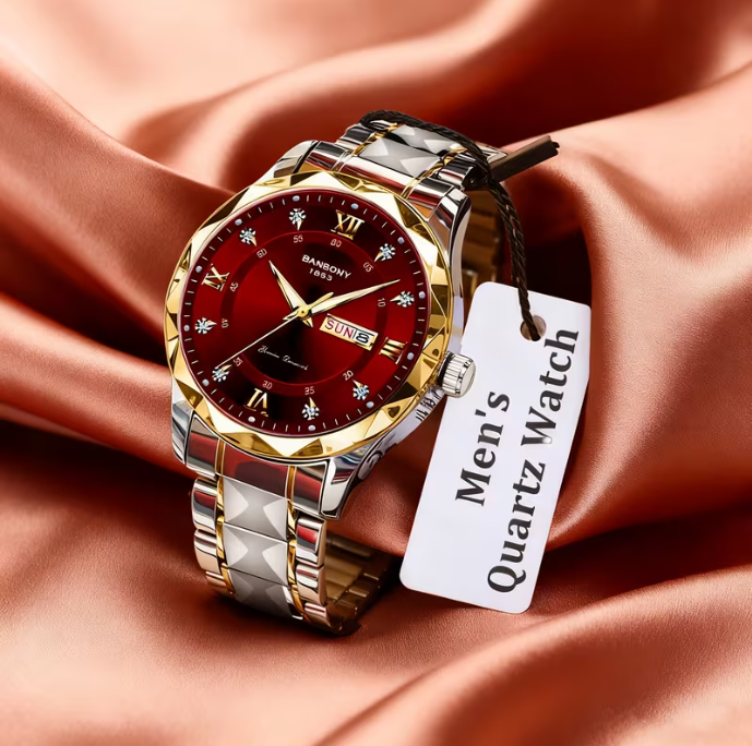 Unisex Stainless Steel Quartz Watch – Rhinestone & Roman Numeral Dial, Day/Date & Dual Display, Luminous, Waterproof, Trendy Fashion Watch
