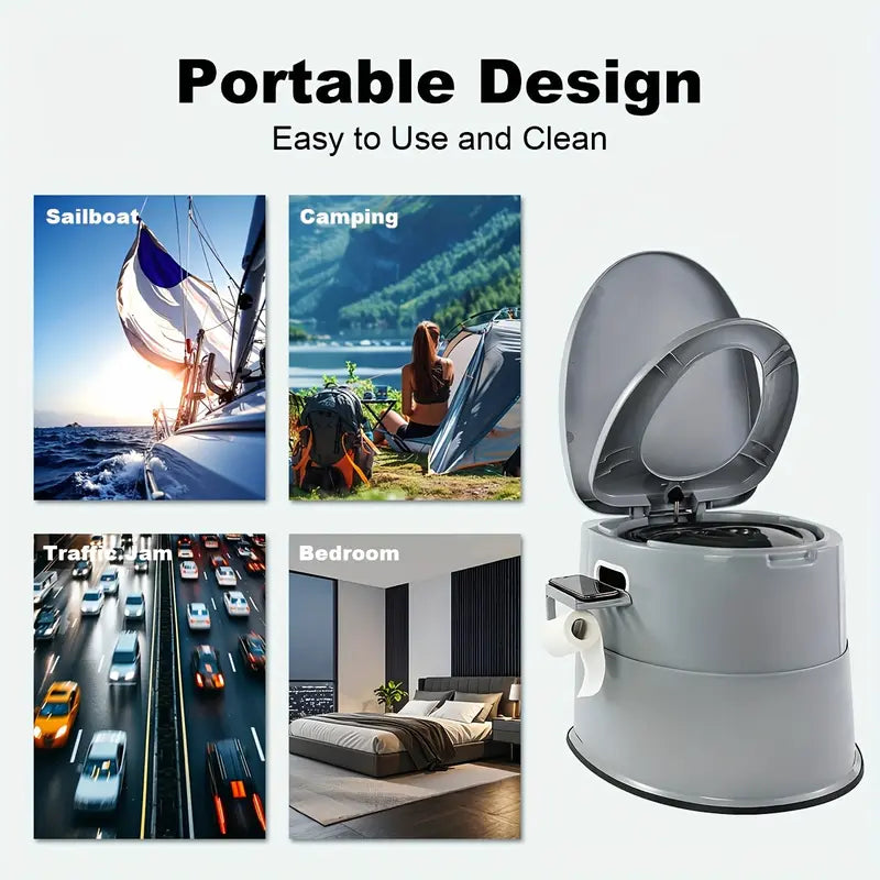 Extra Large Portable Toilet for Adults - Detachable Inner Bucket, Removable Paper Holder, Lightweight and Compact for Camping, Boat, Van and Emergency Use