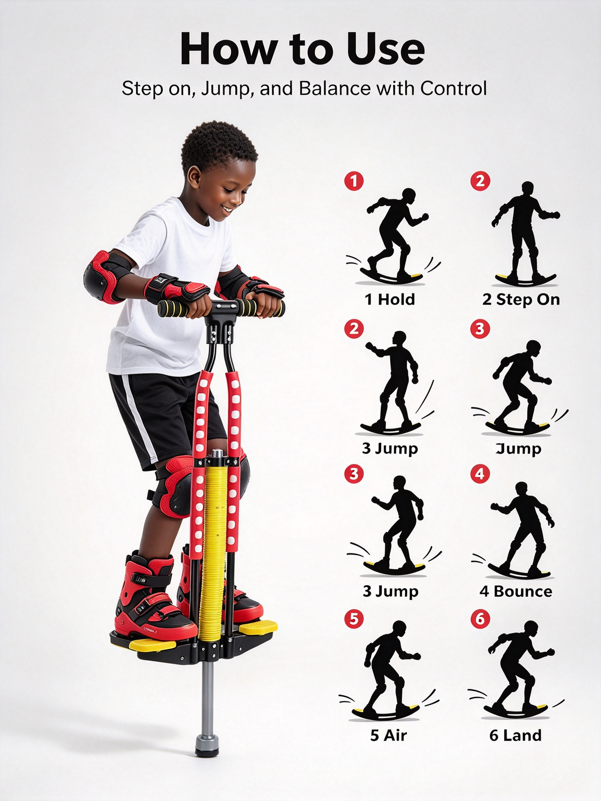 Double Bar Pogo Stick - Max Weight 85kg, with Full Safety Protective Kit for Kids Outdoor Play