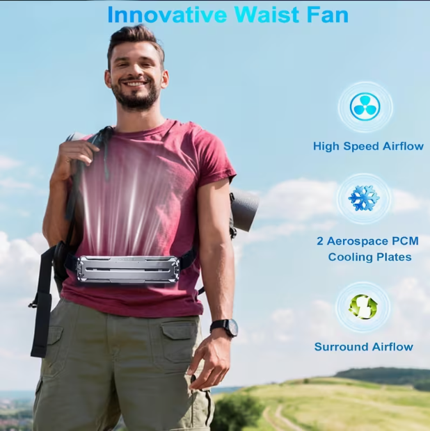 Portable Waist-Mounted Cooling Fan – Smart Wearable Body Fan for Construction Sites, Outdoor Work & Camping