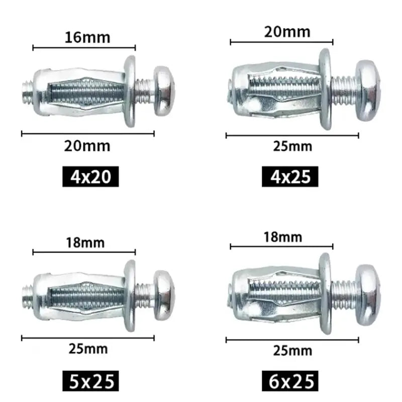 120-Piece Expansion Screw Petal Nut Assortment - M4-20, M4-25, M5-25, M6-25 Jack Nuts with Screws for License Plates, Hollow Wall and Billboard Installation