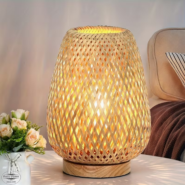 Wabi-Sabi Bamboo Woven Night Light – Vintage Hollow Table Lamp, Retro Zen Ambiance Light for Tea Rooms, Bedrooms, Guesthouses & Bedside