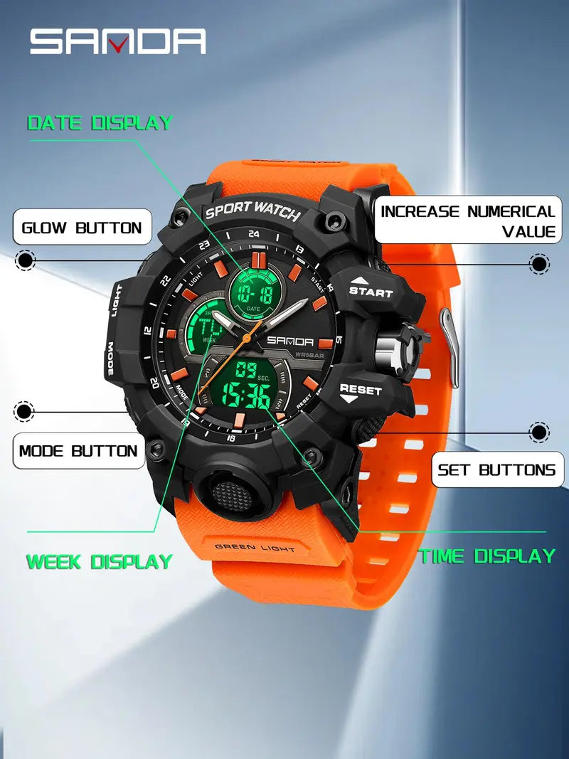 Men's Fashion Sportive Water Resistant Digital Watch - Casual Trendy Luminous Multifunctional Electronic Watch with Box