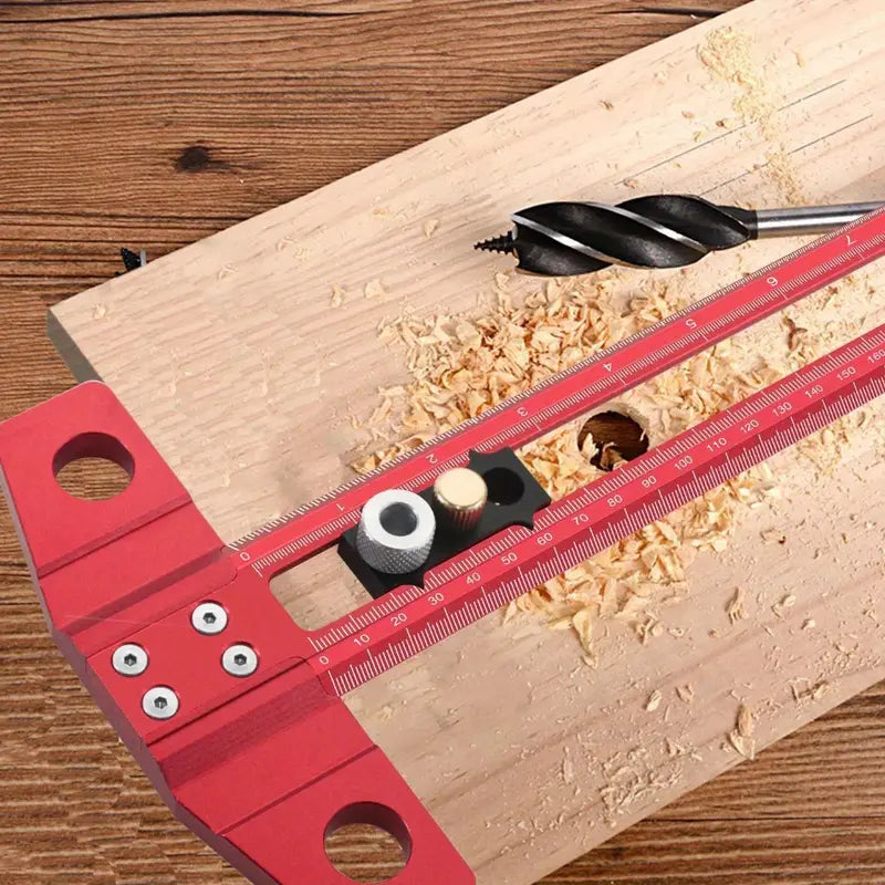 2-in-1 Woodworking Drilling & Positioning Scriber Ruler – Aluminum Alloy Marking T-Square, Multifunctional Dowelling Jig with 6/8/10mm Drill Sleeves, Measuring Tool