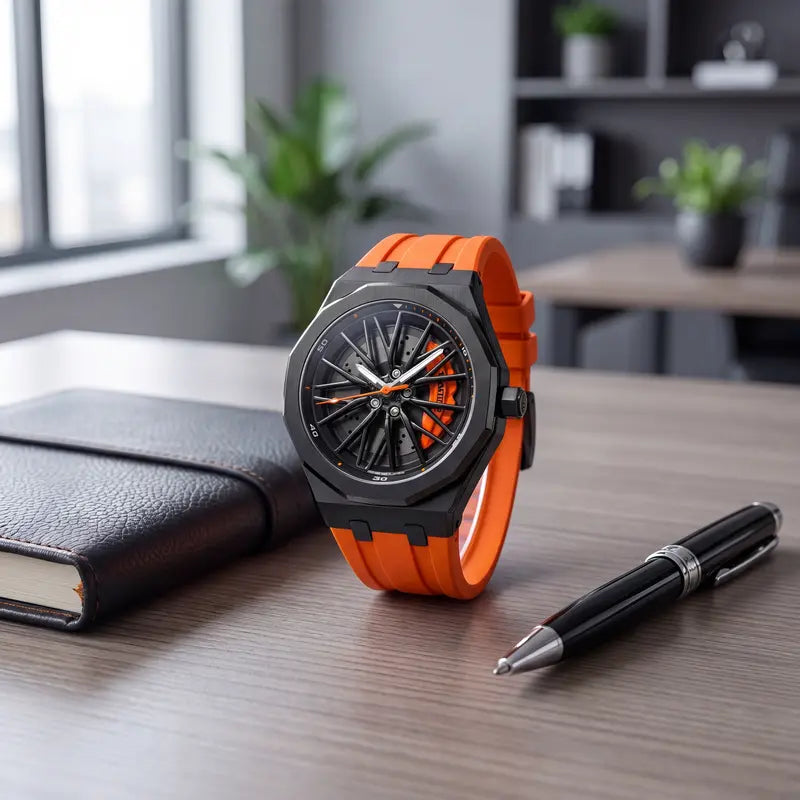 Men's Stainless Steel Sport Watch – Rotating Wheel Spoke Design, Luminous, Waterproof, for Business & Everyday Wear