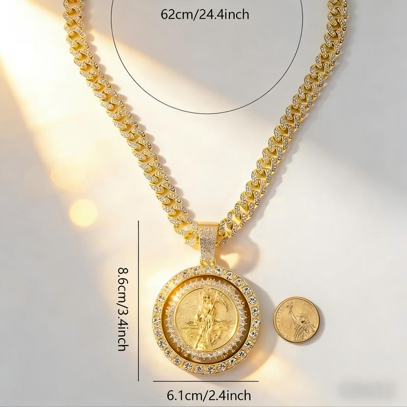 2-Piece Saint Motif Rotating Pendant Necklace Set - Religious Bohemian Jewelry for Men and Women