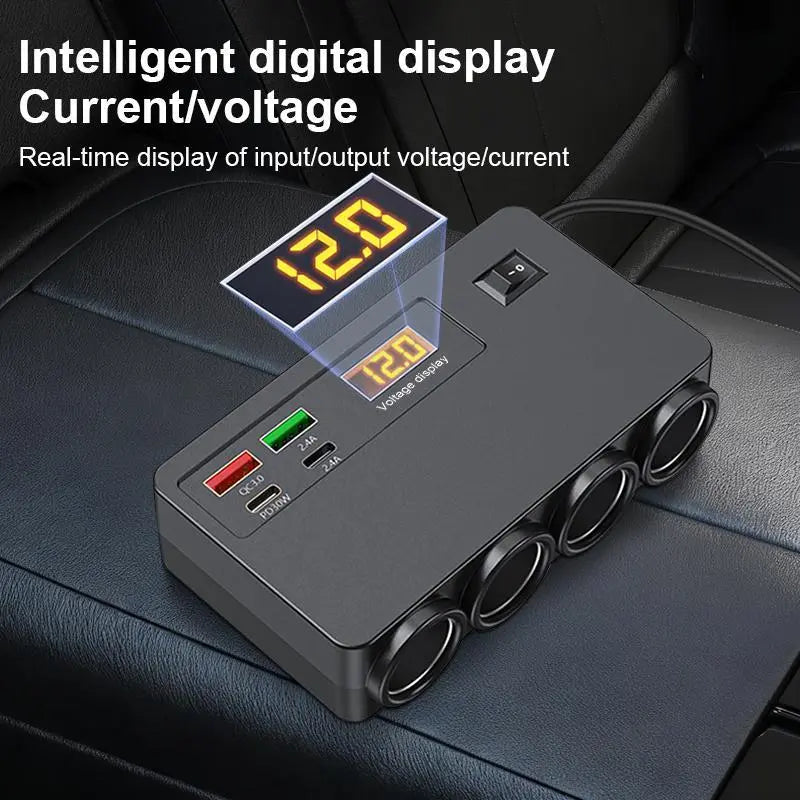 120W 4-Cigarette Lighter Adapter with PD/QC 3.0 - 12V/24V Charging Station, Independent Switches, Type-C DC Outlet Car Charger for All Devices