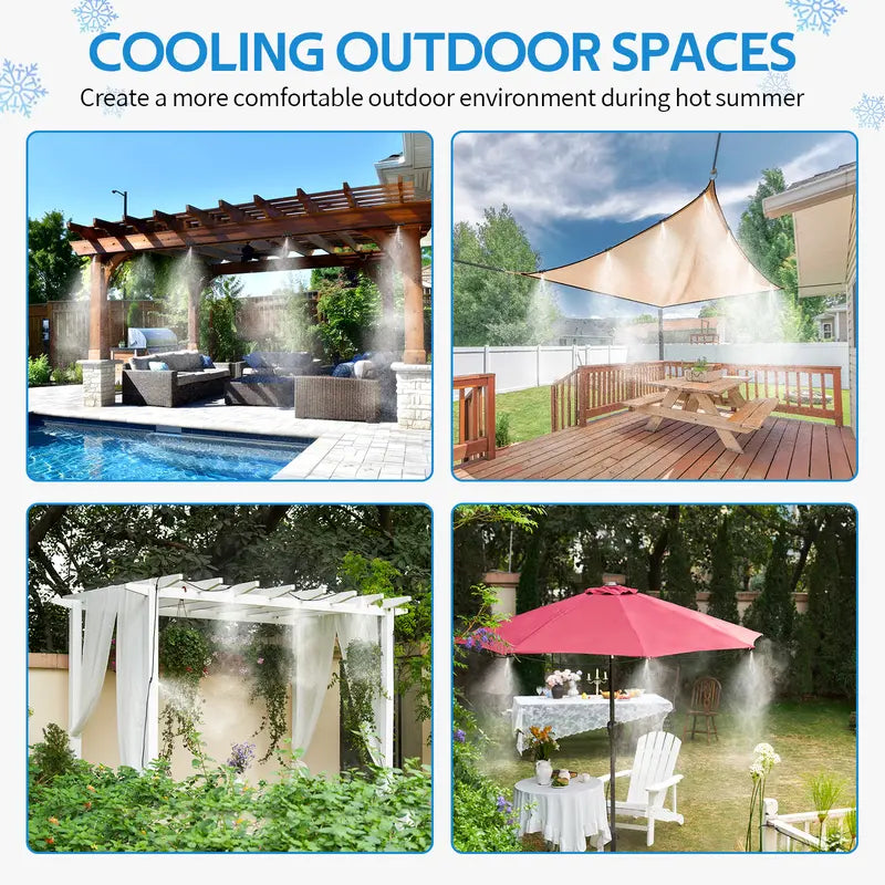 Heavy-Duty Brass Misting Kit - Automatic Cooling and Watering System with 18m (708 Inch) Hose, 3/4" Adapter, Nozzles and Adjustable Flow for Patio and Nursery