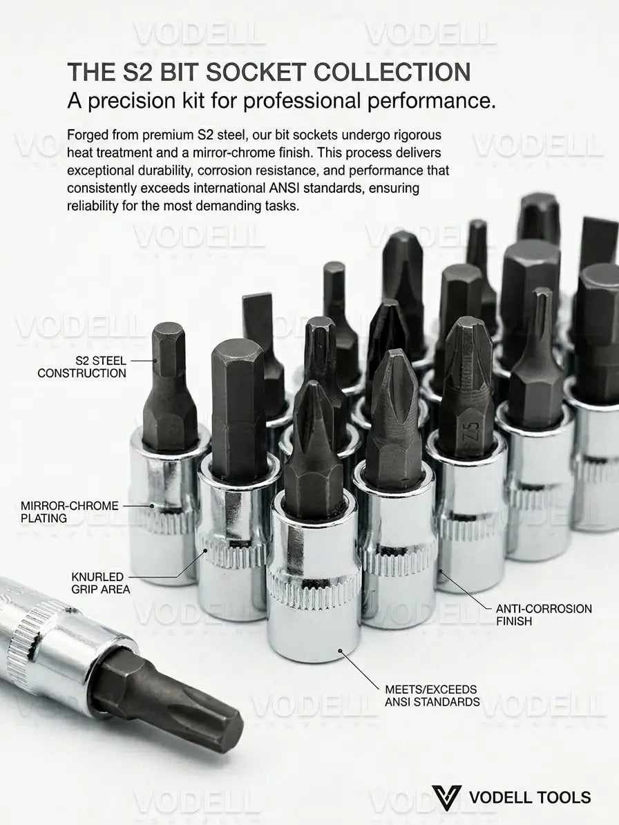CR-V 46-Piece Ratchet Box Socket Set - Chrome Vanadium Steel, T-Handle Screwdriver with Cross and Hex Bits