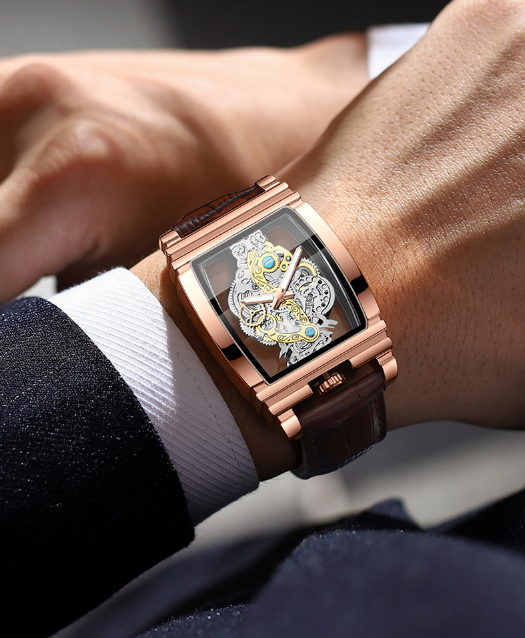 Men's Punk Barrel-Shaped Leather Analog Quartz Watch – Mechanical Style, Versatile for Party & Daily Wear, Great Birthday Gift