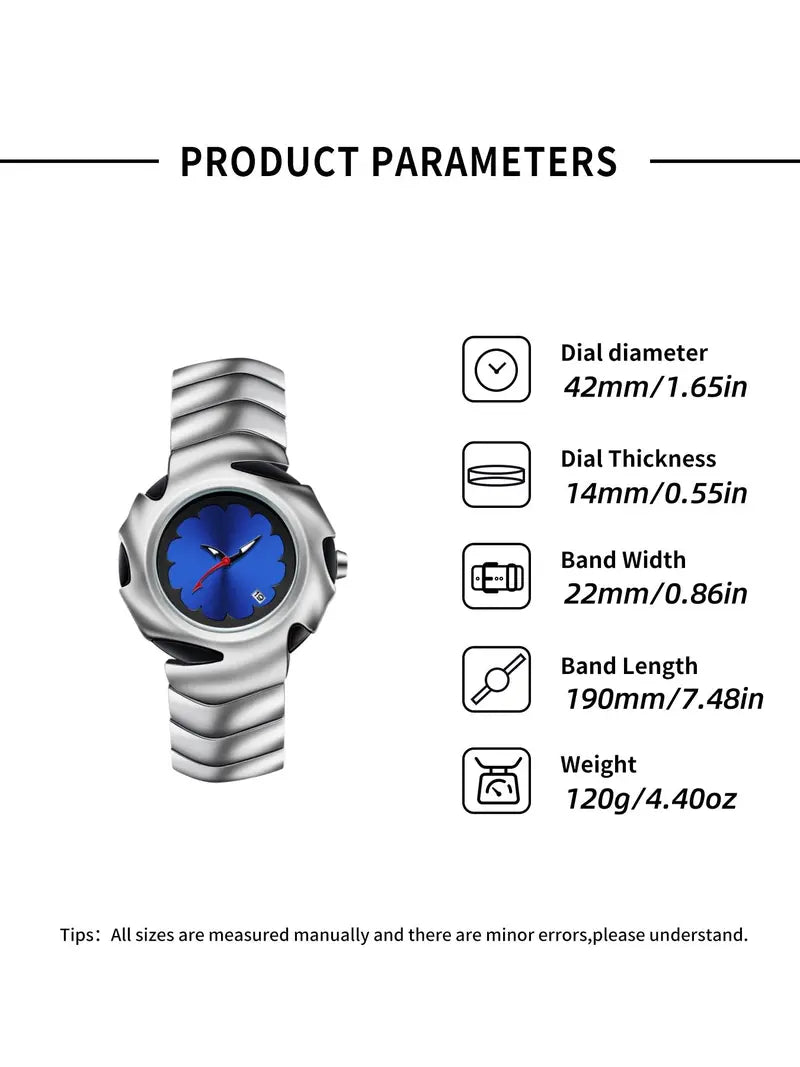 Punk Style Blade Design Quartz Watch – Creative Round Dial, Trendy Casual Wristwatch for Men, All-Match Exquisite Birthday Gift