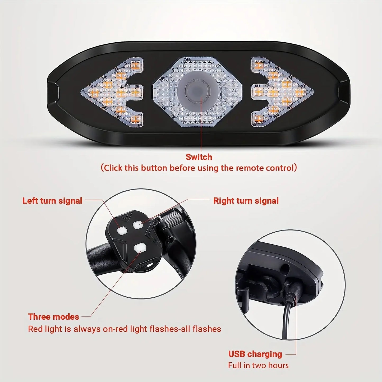 Bicycle Light with Remote Control Turn Signal - USB Rechargeable LED Taillight with Horn, Water Resistant Warning Light for Mountain Night Riding