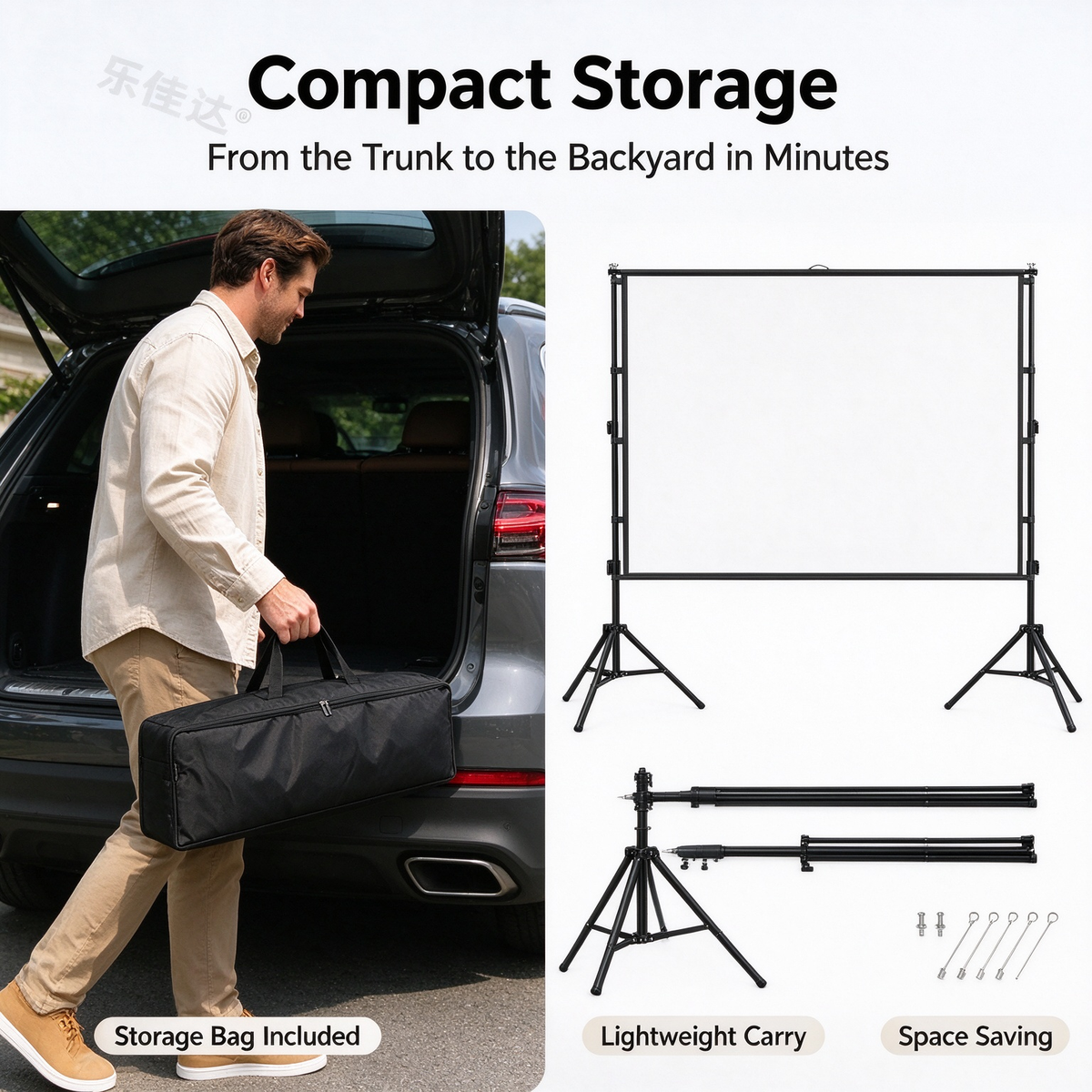 Outdoor Floor-Standing Tripod Projector Screen - Open-Air Movie Dual-Bracket Projector Screen, Home Anti-Light Screen