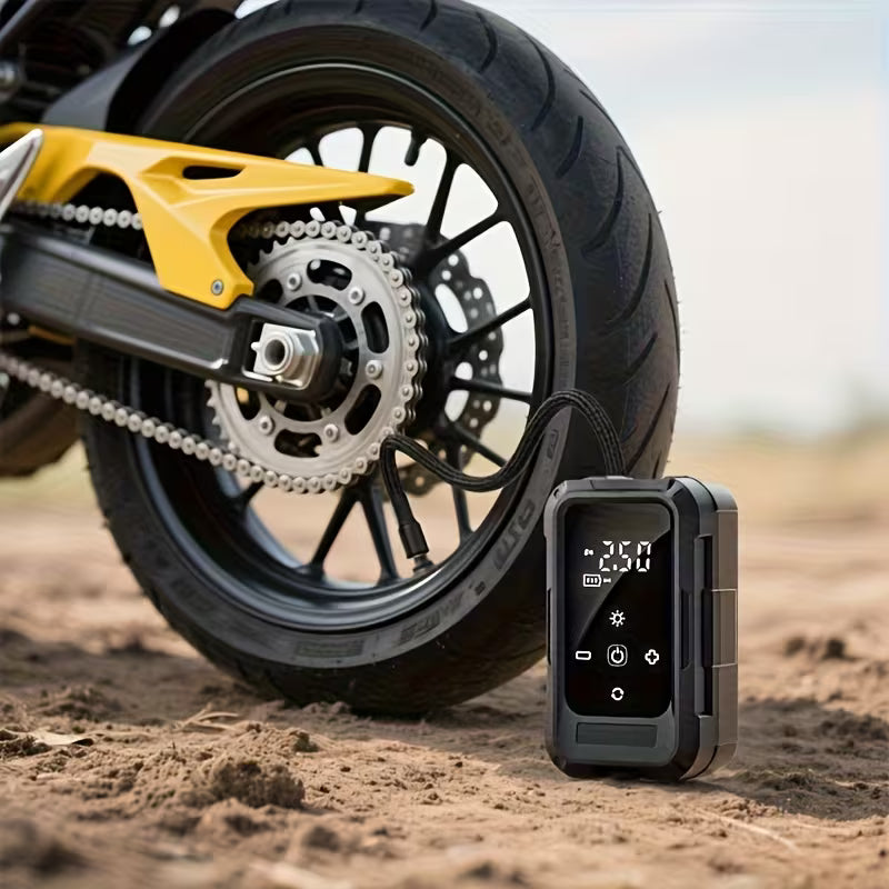 Portable Air Compressor Inflator, 150PSI Smart Digital Auto-Shutoff Pump with Emergency LED Light for Car, Motorcycle, Bike & Balls