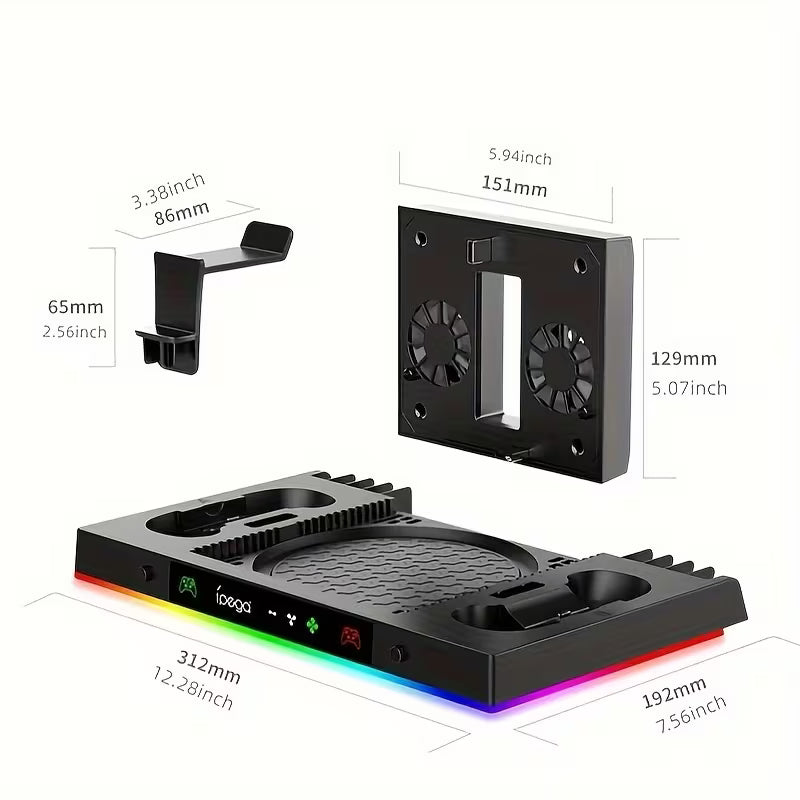 Xbox Series X Cooling Stand – Controller Charging Dock, Headphone Hook, RGB Lighting & Dual Fans