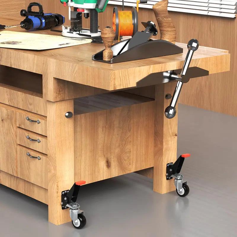 Gift~ Workbench Casters Kit 660 Lbs – Retractable Heavy Duty Bench Caster Wheels for Workbenches, Machinery & Tables, 4 Pack Furniture Lift Mover Industrial