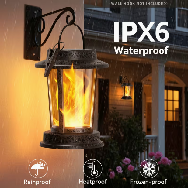 2-Pack Solar Hanging Lanterns – IPX6 Waterproof, Flickering Flame, Decorative Solar-Powered Lights for Garden, Yard, Patio, Path, Porch & Tree (Black)
