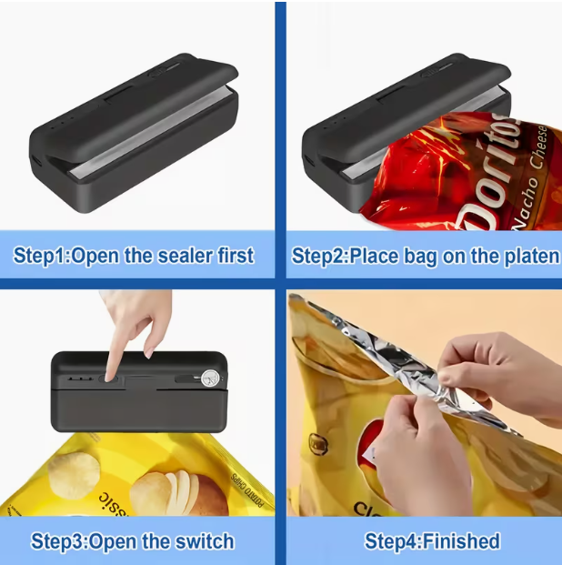 Portable Wireless Automatic Food Sealer – Quick Sealing for Snacks & Plastic Bags, Long-Term Food Preservation, Compact & User-Friendly for Kitchen Storage