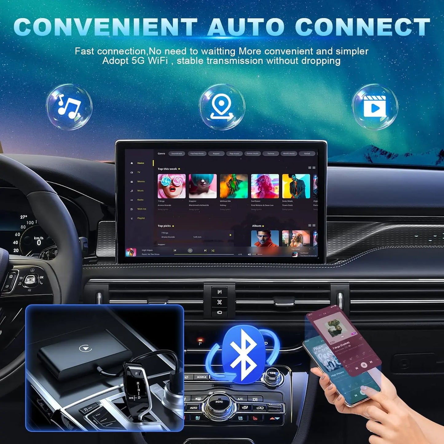 Wireless CarPlay Adapter for iPhone – Plug-and-Play, Works with iOS 10+ and 2016+ Factory CarPlay Vehicles, USB-C Connection